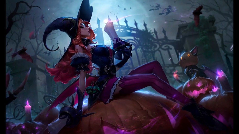 厄运小姐万圣节系列皮肤预览粉色长发搭配巫师帽性感可人